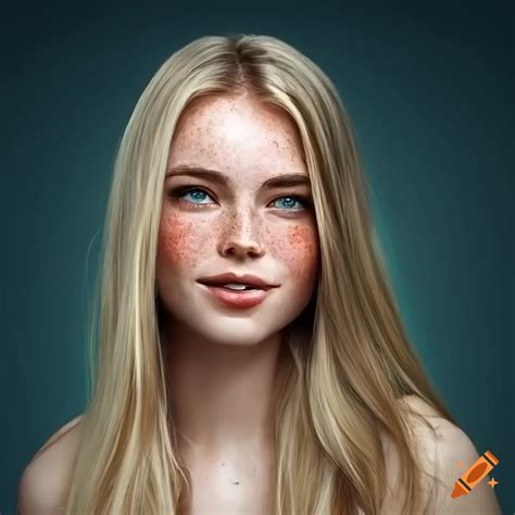 High resolution portrait of a beautiful young woman with freckles on ...