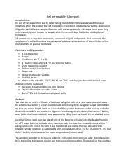 Cell Permeability Lab Report.docx - Cell permeability lab report Introduction: the aim of this ...