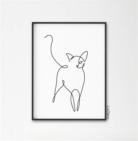 Prints Wall Hangings Home & Living Printable Cat Wall Art Cat One Line Art Cat Line Drawing ...