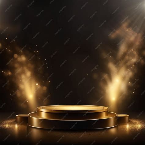 Premium Photo | Gold podium on dark background with smoke empty pedestal for award ceremony ...