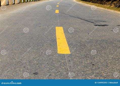 Yellow Broken Line on Asphalt Road Stock Image - Image of border ...