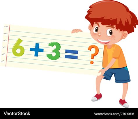 Boy holding math question addition Royalty Free Vector Image