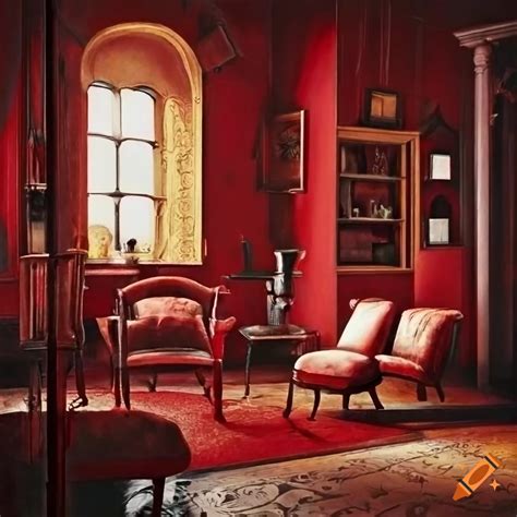 Vintage red living room from 1950s