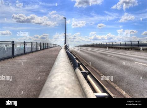 Different views at and from the big Kiel canal bridge in northern ...