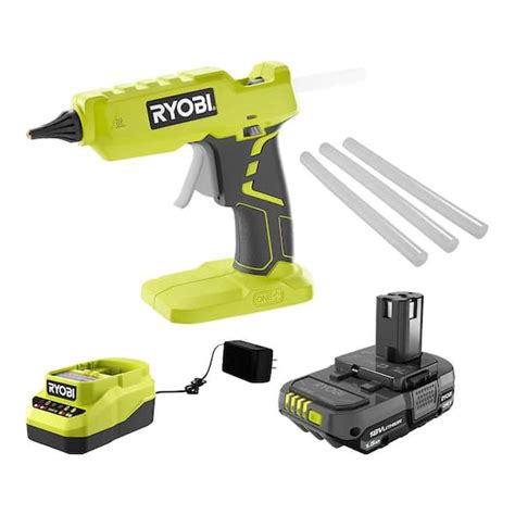 RYOBI ONE+ 18V Cordless Full Size Glue Gun Kit with 1.5 Ah Battery, 18V Charger, and (3) 1/2 in ...