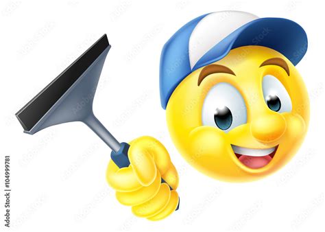 Cleaner Emoji Emoticon with Squeegee vector de Stock | Adobe Stock