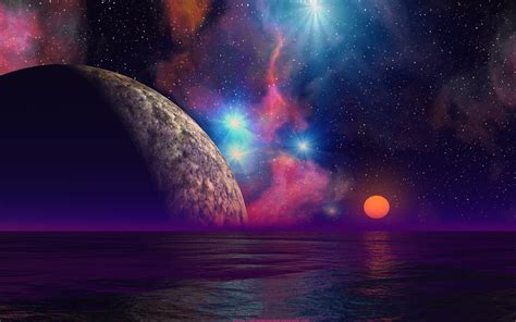 Download Star Moon Space Ocean Planet Sci Fi Planet Rise HD Wallpaper