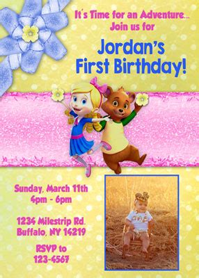 Goldie & Bear Birthday Party Invitations Pink Yellow Blue | Goldie & Bear Birthday Invitations