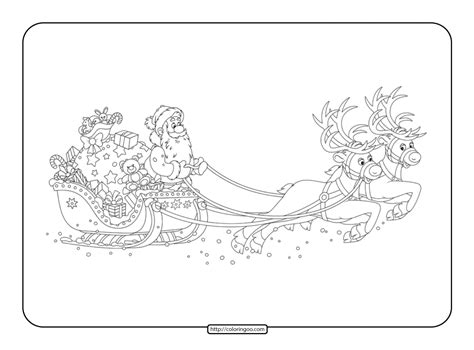 Santa Claus on Sleigh with Reindeer Coloring Page