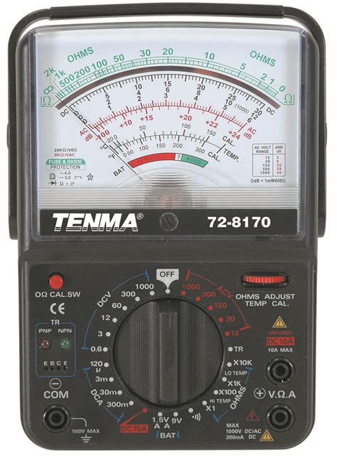 72-8170 Tenma, Analog Multimeter, 1ohm to 10kohm, 0.6V to 1000V