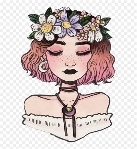 Tumblr Kawaii Pink Cute - Aesthetic Flower Girl Drawing, HD Png ...