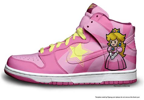 Nike Dunks Custom Design Sneakers : Hot Pink Nike Dunk Princess Peach SB High Tops Shoes