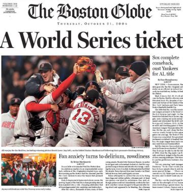 The Boston Globe Red Sox 2004 World Series Newspaper Paper Newspapers