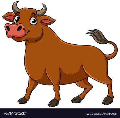 Cartoon happy brown bull standing Royalty Free Vector Image