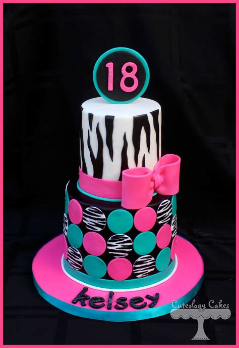 Zebra print cake with fondant bow and polka dots. www.facebook.com/i.love.cuteology.cakes | Girl ...