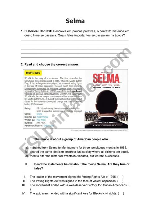 Selma - Movie - ESL worksheet by jborgess