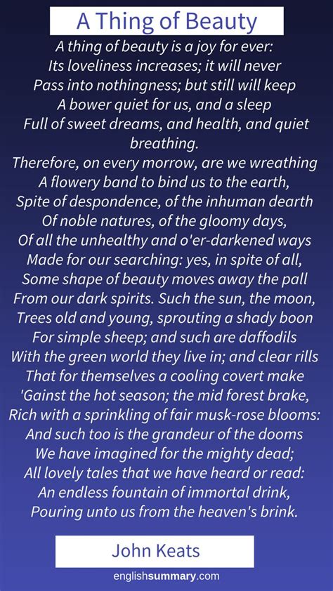 A Thing of Beauty Poem by John Keats. From “Endymion,” Book I. A THING of beauty is a joy ...