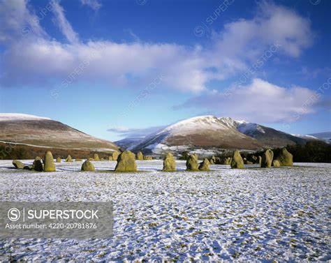 Castlerigg Stone Circle in winter snow near Keswick, Lake District, UK Castlerigg Stone Circle ...