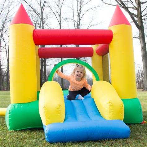 Hey! Play! Inflatable Castle Bounce House with Slide and Hoop