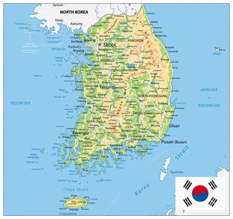 South Korea Physical Map | South korea, South korea travel, Physical map