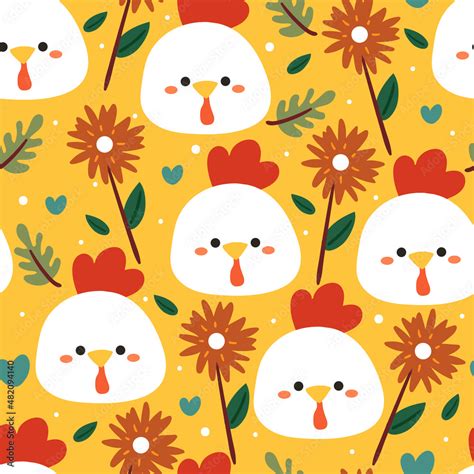 Seamless pattern cute cartoon chicken and flowers. for kids wallpaper ...