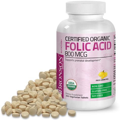 Organic Folic Acid 800 mg - USDA Certified & Vegetarian - Ultimate Prenatal Vitamin - Prenatal ...