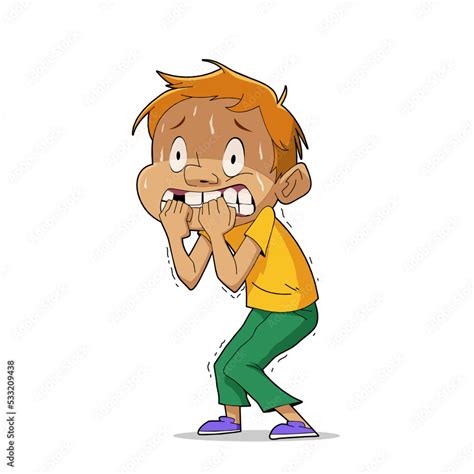 Vector illustration of cartoon boy with scared expression and pose ...