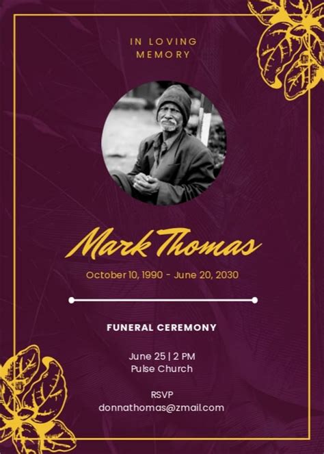 Free Funeral Invitation Card design Template - Google Docs, Illustrator, Word, PSD, Publisher ...