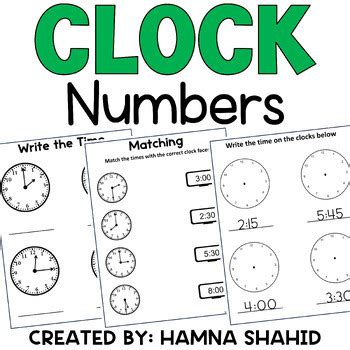 Clock Numbers by Hamna Shahid | TPT