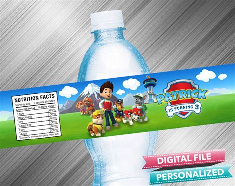 Paw Patrol Birthday Water Bottle Label