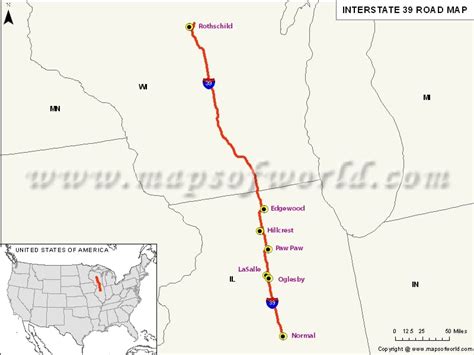 US Interstate 39 (I-39) Map - Normal, Illinois to Wausau, Wisconsin