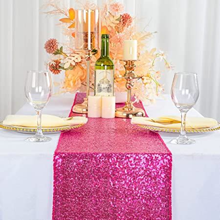 Sequin-Table-Runner Hot Pink 12x108 Inches Linen Table Runner Modern Dining Table Runner Sequins ...