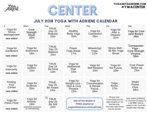 Adriene 30 Day Yoga Challenge Home 2025 Calendar - Meryl Robbyn