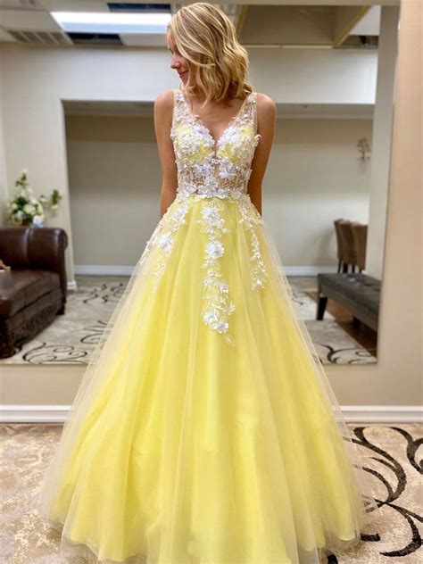 Yellow tulle lace long prom dress yellow formal dress from of girl in 2020 | Yellow formal dress ...