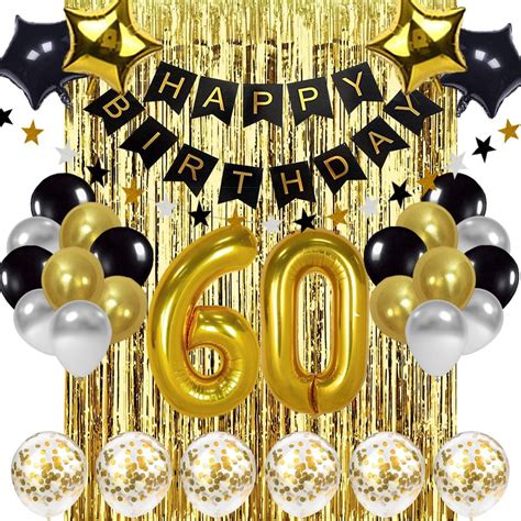 Szhuiher black and gold 60th birthday decorations banner balloon happy birthday banner 60th gold ...