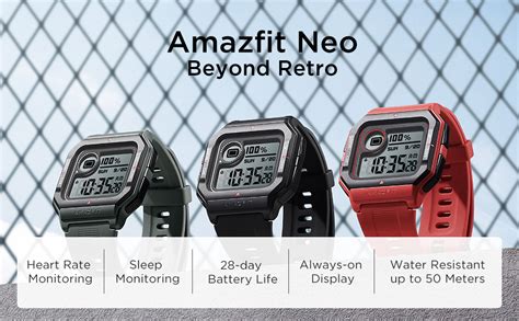 Amazfit Neo Smart Watch, Retro Design, 28-Day Battery Life, Always-on Display, 5ATM Water ...