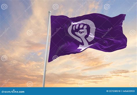 Waving Feminism Flag with a Venus Sign and Raised Fist. Women Rights ...