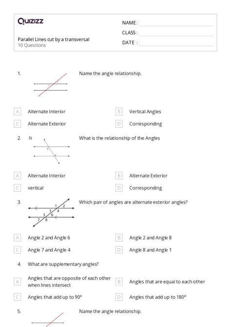 50+ transversal of parallel lines worksheets on Quizizz | Free & Printable