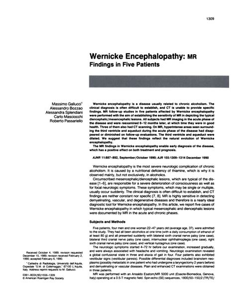 (PDF) Wernicke encephalopathy: MRI findings in five patients