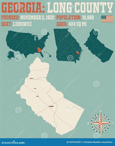 Map of Long County in Georgia Stock Vector - Illustration of federal, georgia: 207816459