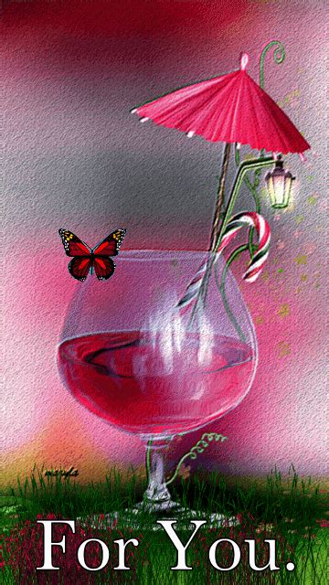 a painting of a wine glass filled with red liquid and a butterfly on ...