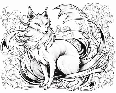 Kitsune Coloring Pages - Free Printable Pages of Japanese Mythical Fox Creature