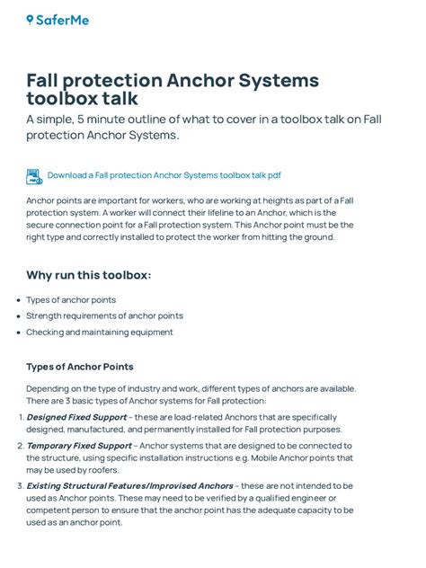 Fall Protection Anchor Systems | PDF | Anchor | Occupational Safety And ...