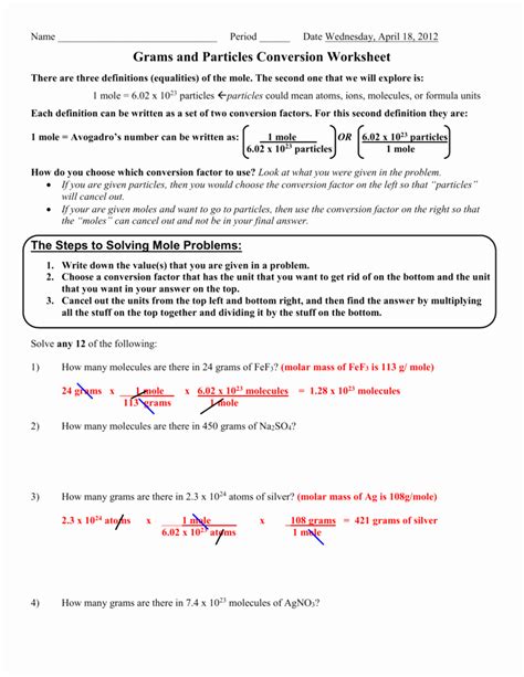 49 Moles Molecules And Grams Worksheet