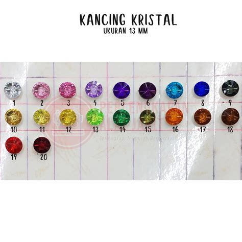 Jual (GROSS) Kancing Kristal, Diameter 13 mm, Kancing Baju kristal transparan, bening, warna ...