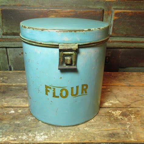 Great Granny's Old Metal Farmhouse Kitchen FLOUR Bin - Blue Paint ...