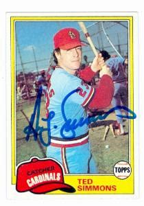 Ted Simmons autographed baseball card (St. Louis Cardinals) 1981 Topps #705