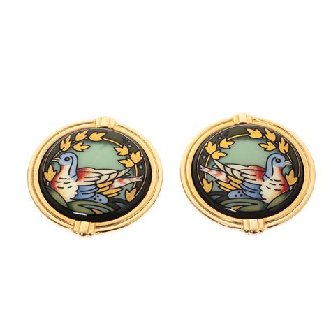 Frey Wille Bird Motif Green Enamel Gold Plated Clip-on Stud Earrings Frey Wille | TLC