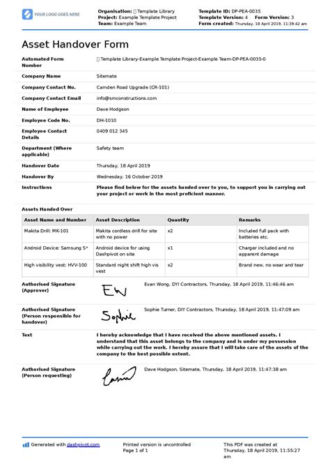 Asset Handover Form Template: Better than Word, Excel and PDF