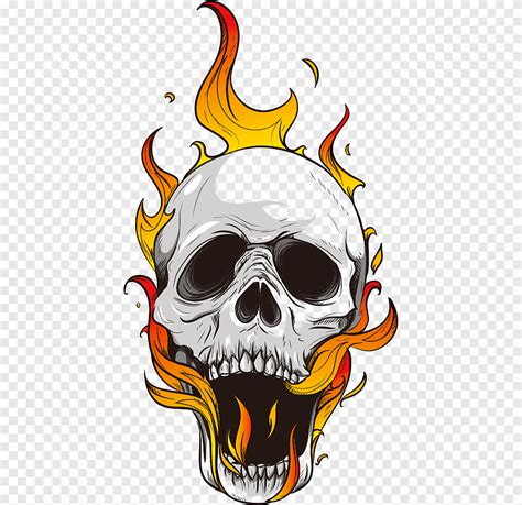 Flaming skull illustration, Flame Skull Computer file, skull and flames, happy Birthday Vector ...